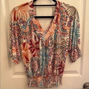 American Rag Floral Graphic V-neck Blouse